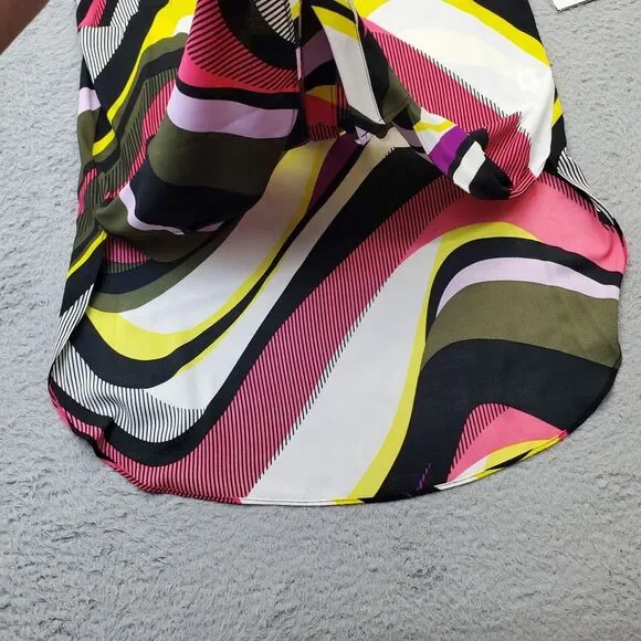 Dana Buchman Blouse Top Womens Large Multi Geometric Slit Collared‎ Button Front - Picture 7 of 9